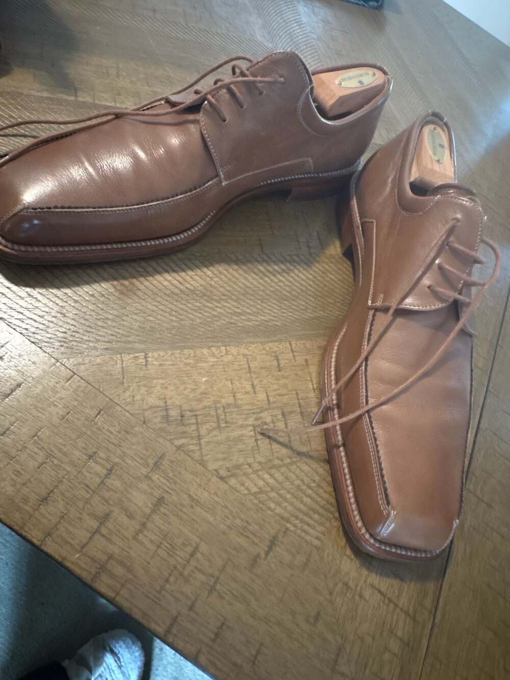 Mezlan Brown Leather Square Toe Split-Stitch Derby Shoes Size 13M